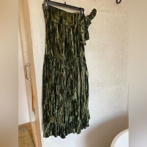 Batsheva green crushed velvet skirt ankle-length xs 0/2